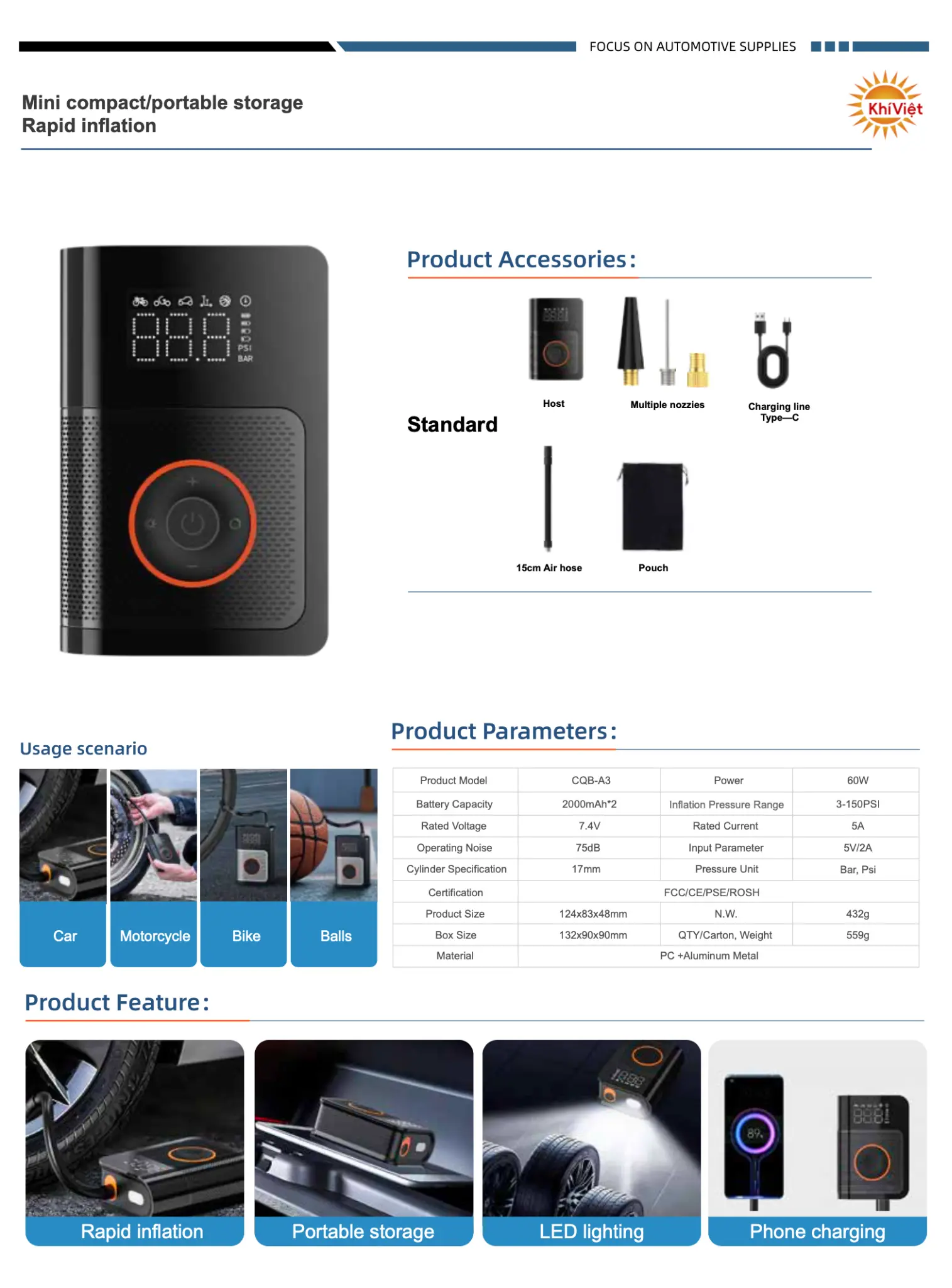 Mini Compact Portable Inflation Pump product details