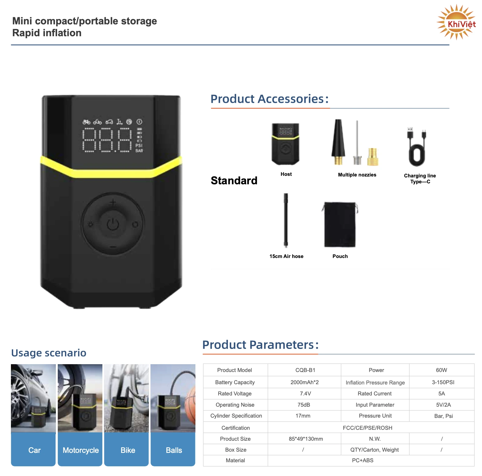 Mini Compact Portable Inflation Pump